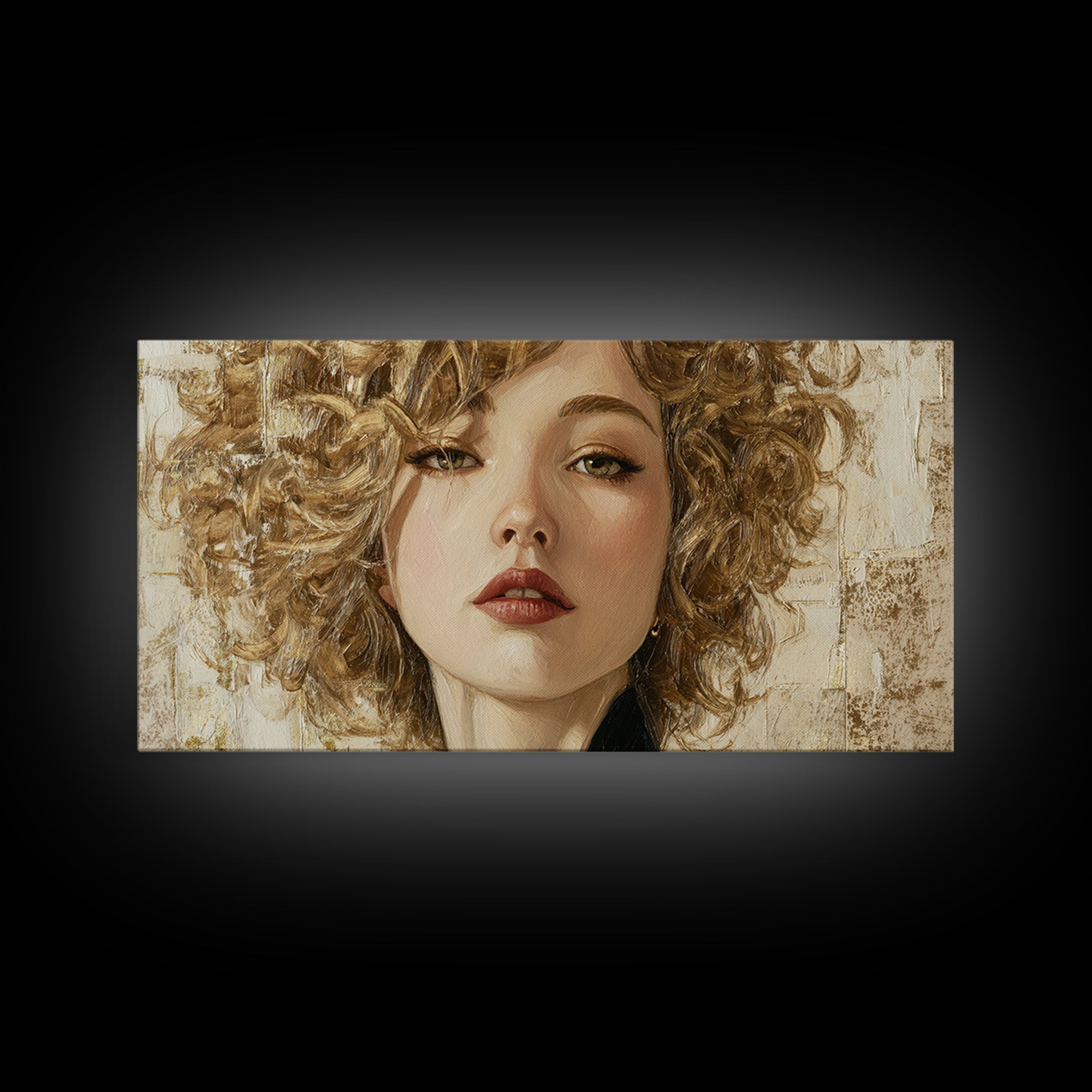 Curly Hair Portrait Framed Canvas Print, Hair Salon Art, Black and White Art, Living Room Decor, Fine Art, Style, Neutral Decor, HSA-2x1-59