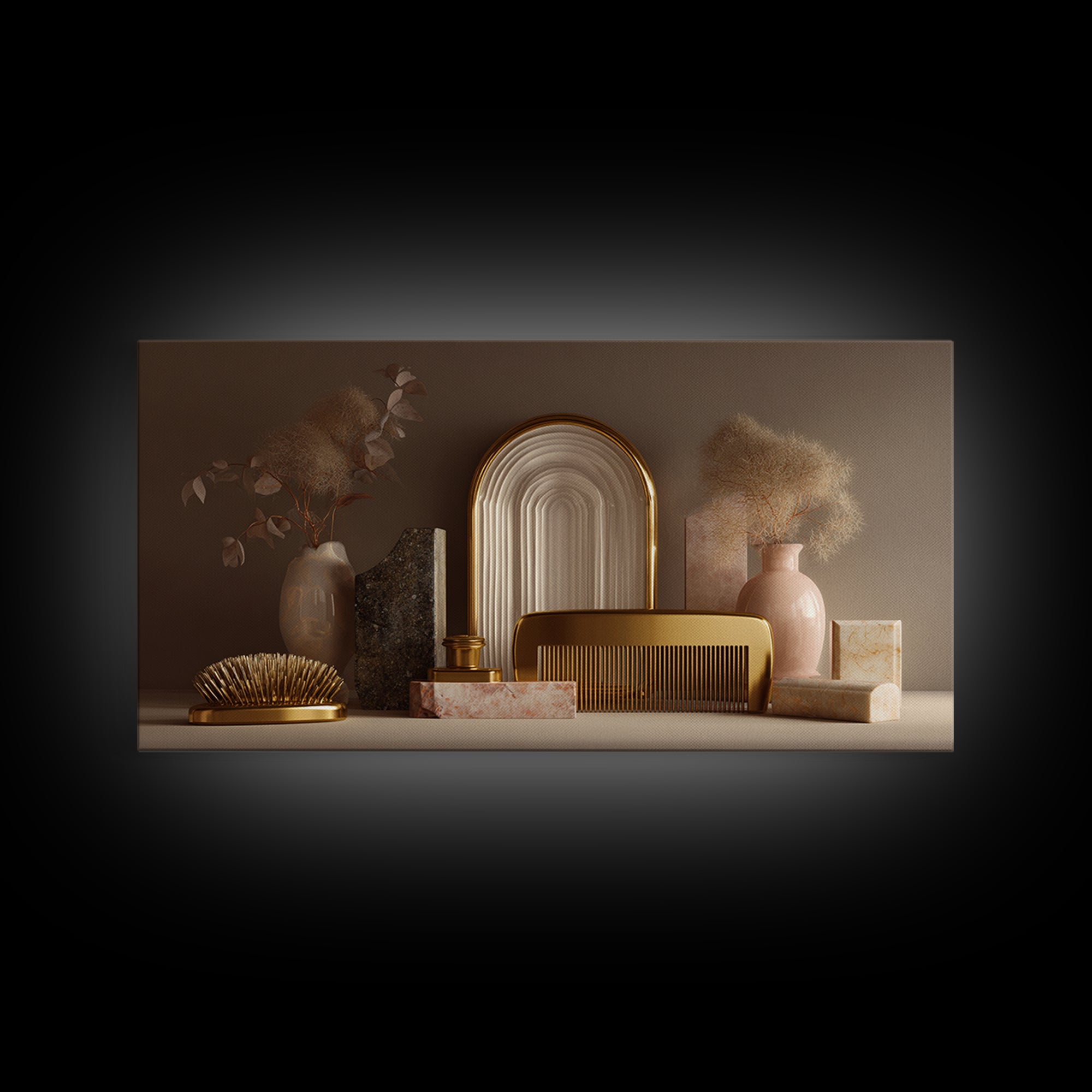 Baroque Mirror and Comb Still Life Canvas Print, Hair Salon Art, Digital Prints, Living Room Decor, Style, Black Woman Art, HSA-2x1-61
