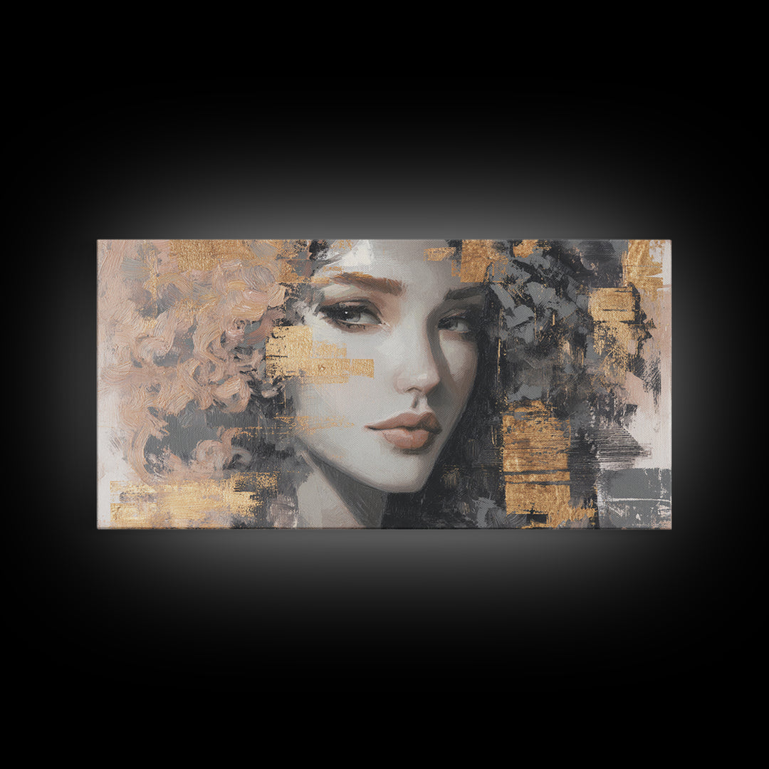 Curly Hair Portrait Framed Canvas Print, Hair Salon Art, Contemporary Art, Living Room Decor, Fine Art, Style, Modern Art, HSA-2x1-83