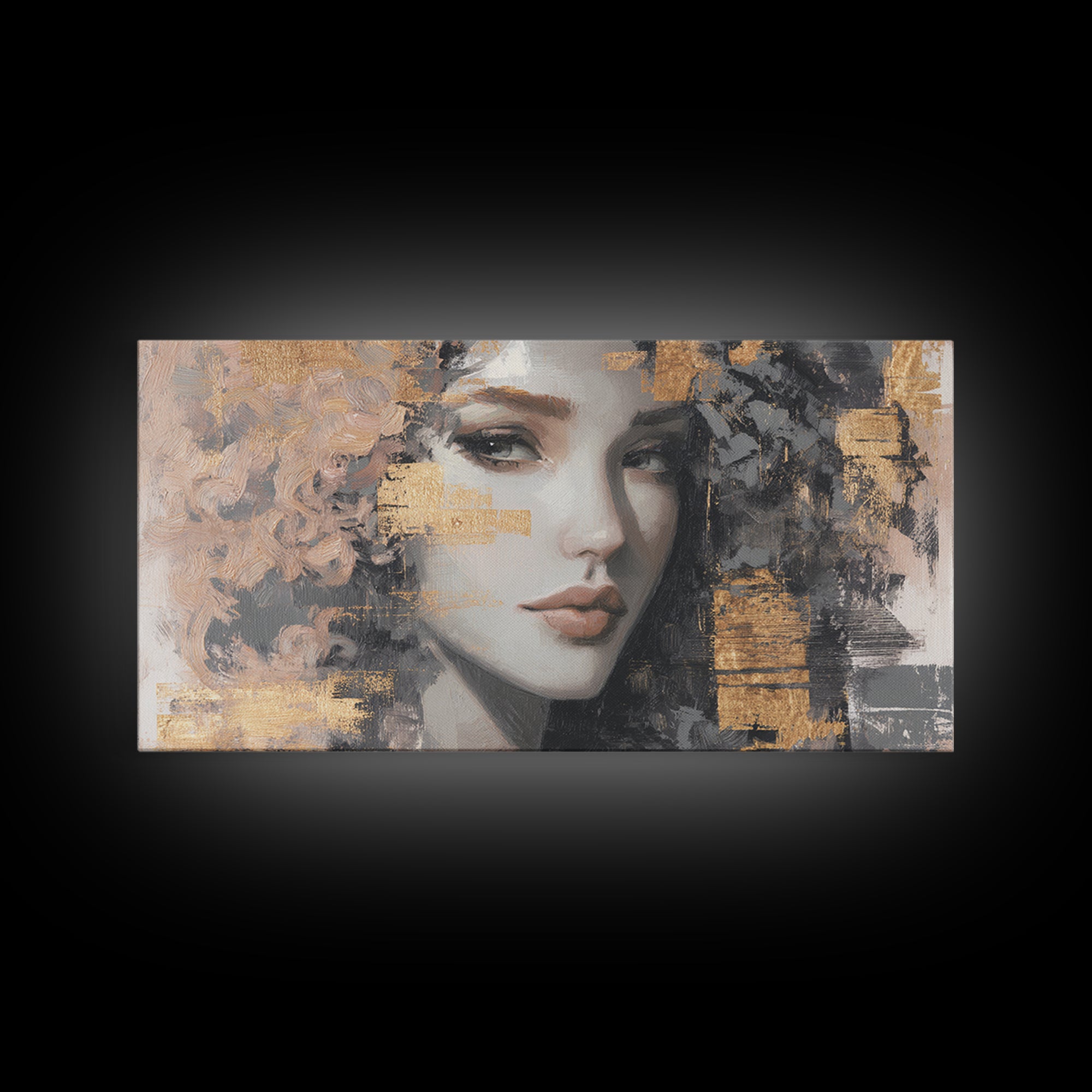 Curly Hair Portrait Framed Canvas Print, Hair Salon Art, Contemporary Art, Living Room Decor, Fine Art, Style, Modern Art, HSA-2x1-83