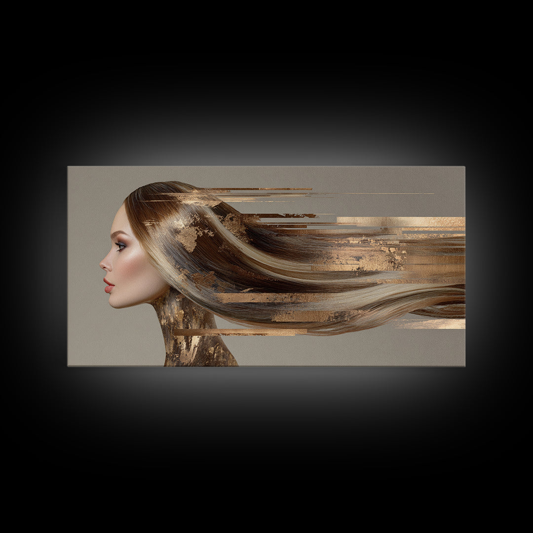 Fashion Portrait with Flowing Glossy Hair Canvas Print, Hair Salon Art, Modern Art, Living Room Decor, Fine Art, Style, HSA-2x1-93