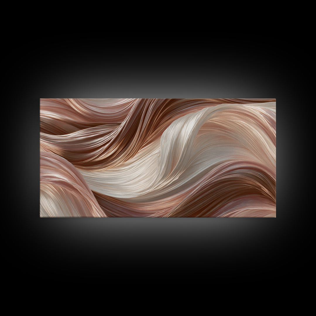 Abstract Hair Strands Forming Elegant Waves Framed Canvas Print, Hair Salon Art, Salon, Living Room Decor, Fine Art, Style, HSA-2x1-95
