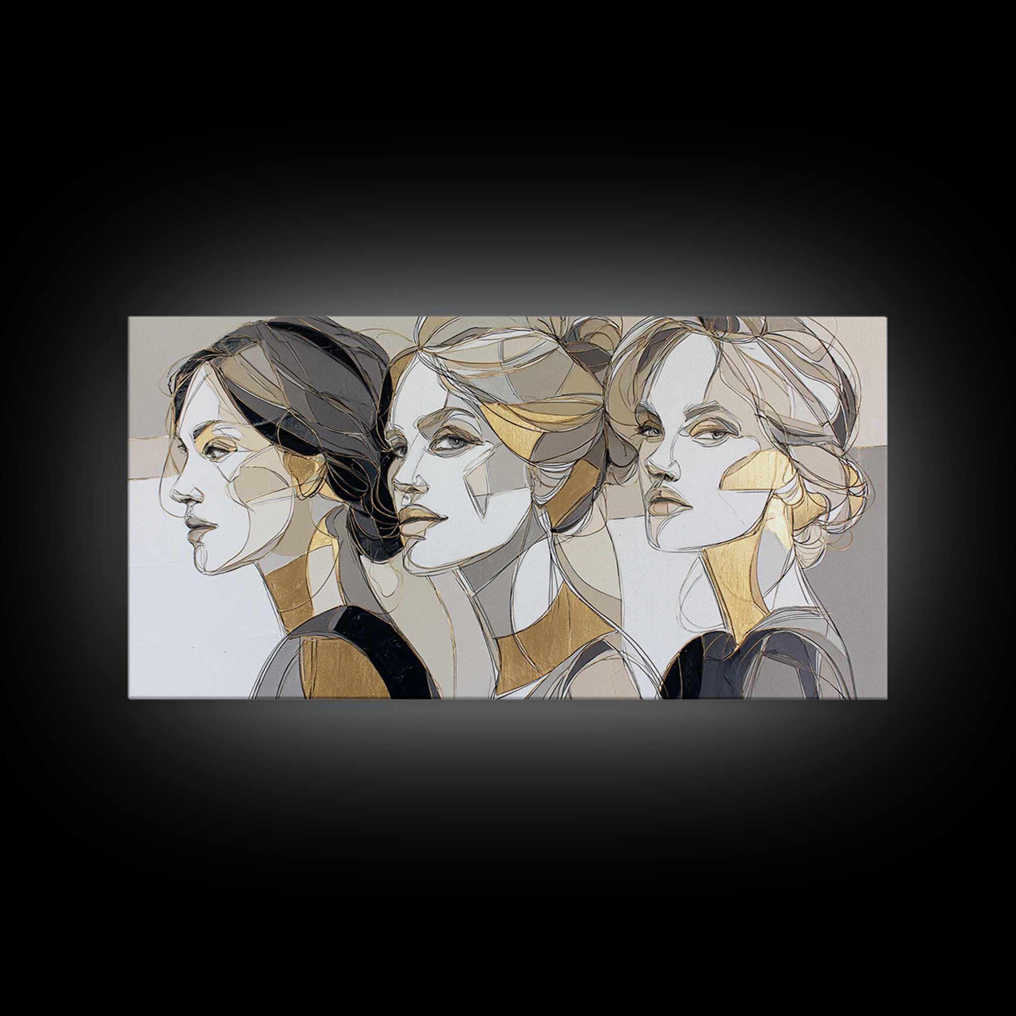 Black and White Line Art Salon Figure Framed Canvas Print, Hair Salon Art, Black Art Prints, Living Room Decor, Fine Art, Style, HSA-2x1-99