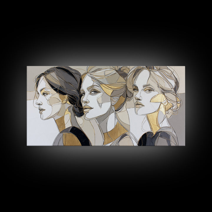 Black and White Line Art Salon Figure Framed Canvas Print, Hair Salon Art, Black Art Prints, Living Room Decor, Fine Art, Style, HSA-2x1-99