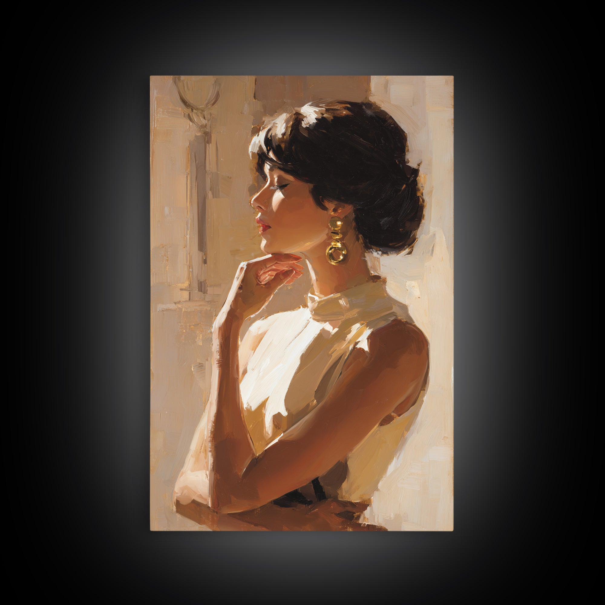 Minimal Female Profile Framed Canvas Print, Hair Salon Art, Digital Art, Living Room Decor, Oil Painting, Style, HSA-2x3-20