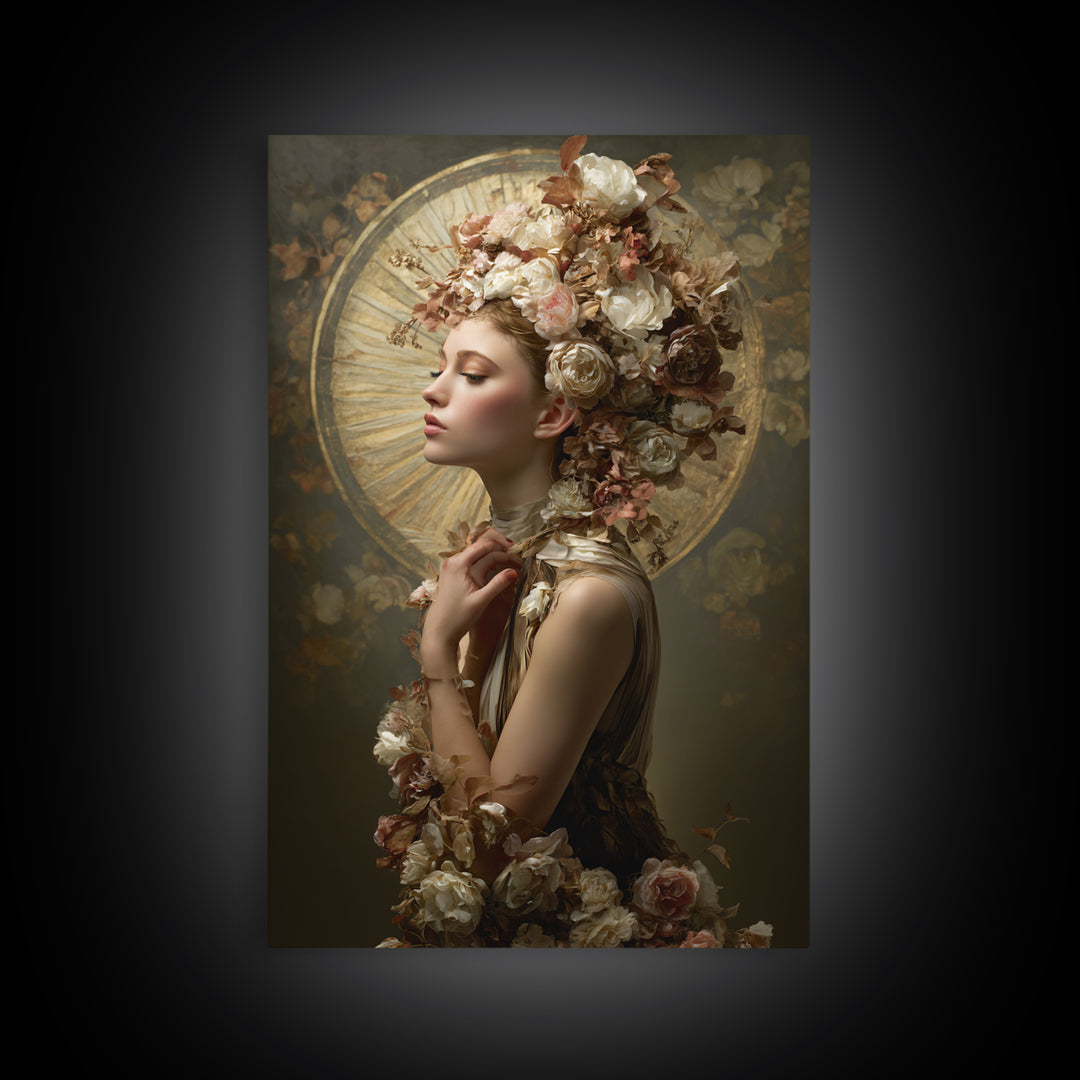 Botanical Hairstyle Portrait Framed Canvas Print, Hair Salon Art, Wall Art, Living Room Decor, Style, Minimalist Wall Art, HSA-2x3-38