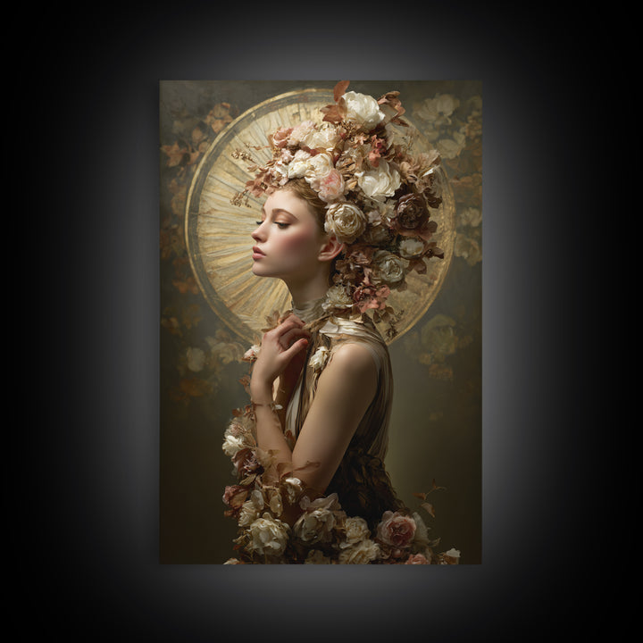 Botanical Hairstyle Portrait Framed Canvas Print, Hair Salon Art, Wall Art, Living Room Decor, Style, Minimalist Wall Art, HSA-2x3-38