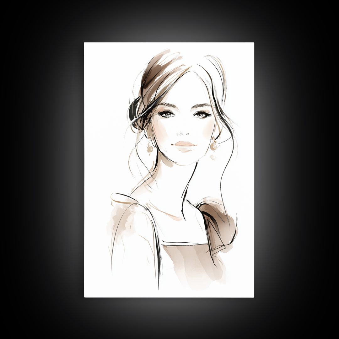 Black and White Line Art Salon Figure Canvas Print, Hair Salon Art, Minimalist Decor, Living Room Decor, Oil Painting, Style, HSA-2x3-39