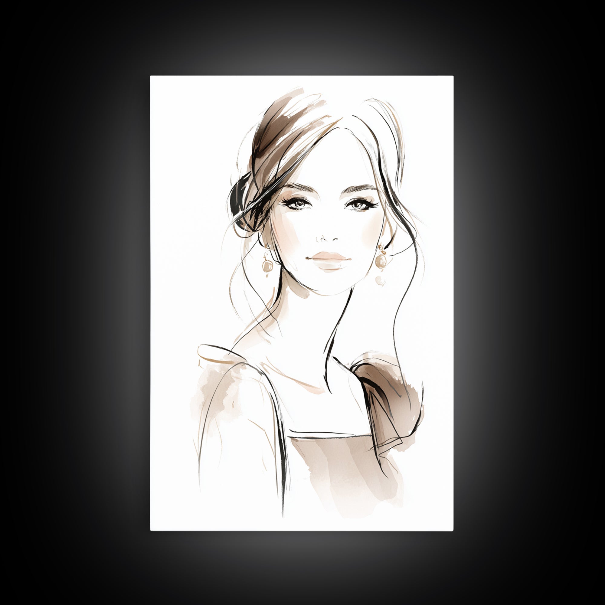 Black and White Line Art Salon Figure Canvas Print, Hair Salon Art, Minimalist Decor, Living Room Decor, Oil Painting, Style, HSA-2x3-39