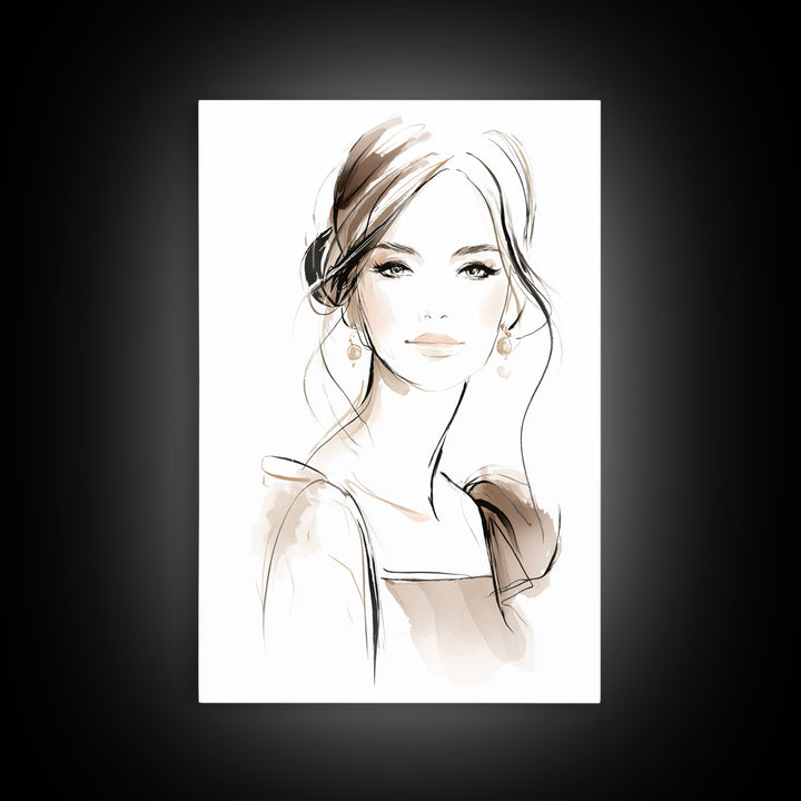 Black and White Line Art Salon Figure Canvas Print, Hair Salon Art, Minimalist Decor, Living Room Decor, Oil Painting, Style, HSA-2x3-39