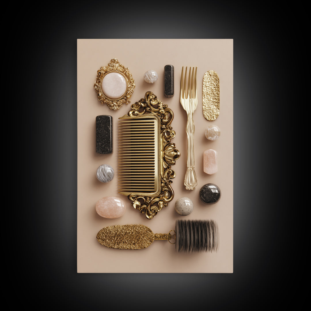 Baroque Mirror and Comb Still Life Canvas Print, Hair Salon Art, Digital Art, Living Room Decor, Style, Digital Download Art, HSA-2x3-49