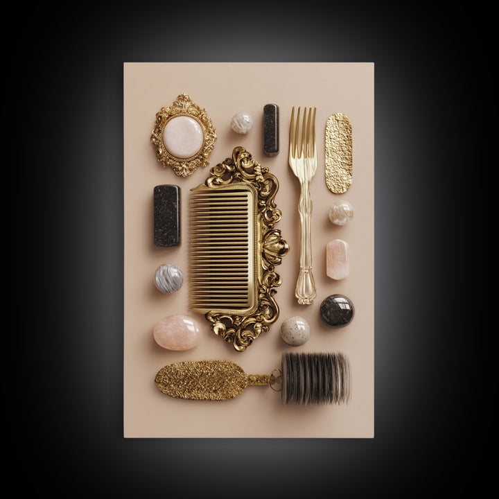 Baroque Mirror and Comb Still Life Canvas Print, Hair Salon Art, Digital Art, Living Room Decor, Style, Digital Download Art, HSA-2x3-49