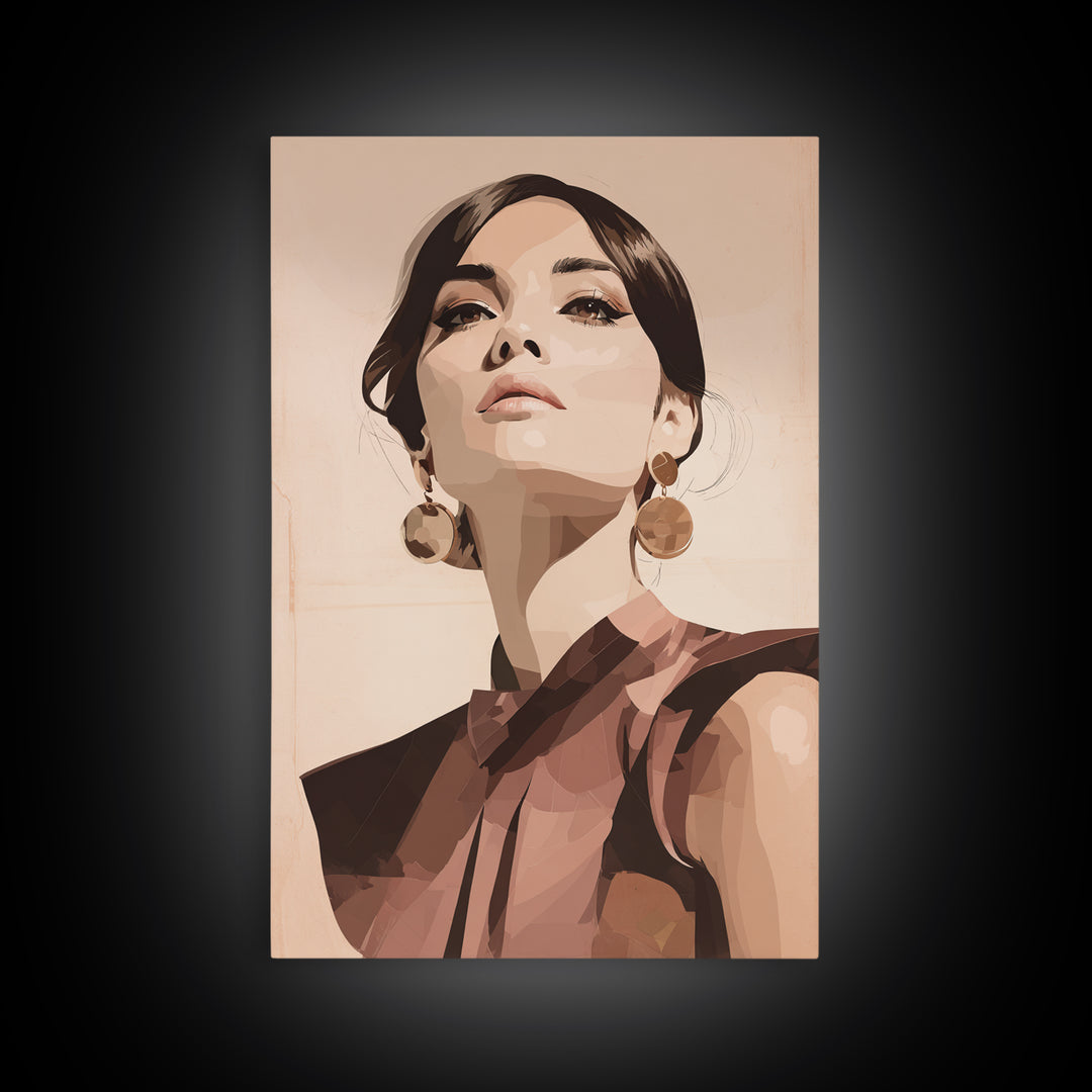 Mod 1960s Beauty Portrait Framed Canvas Print, Hair Salon Art, Room Decor, Living Room Decor, Fine Art, Style, Metal Wall Art, HSA-2x3-51