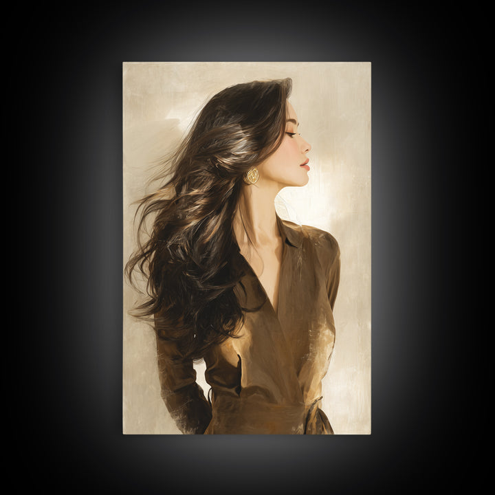 Fashion Portrait with Flowing Glossy Hair Canvas Print, Hair Salon Art, African American Art, Living Room Decor, Style, HSA-2x3-57