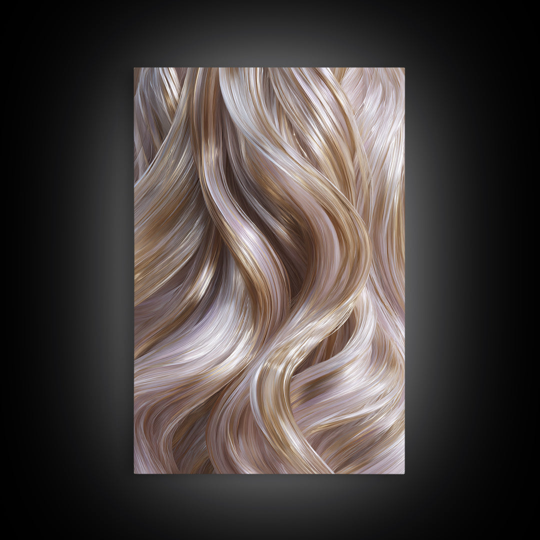 Abstract Hair Strands Forming Elegant Waves Framed Canvas Print, Hair Salon Art, Living Room Decor, Abstract Art, Style, HSA-2x3-59