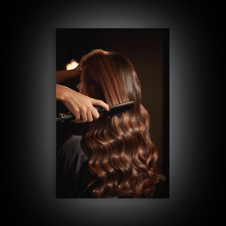 Elegant Hands Styling Hair Framed Canvas Print, Hair Salon Art, Boho Decor, Living Room Decor, Fine Art, Style, Art Print, HSA-2x3-6
