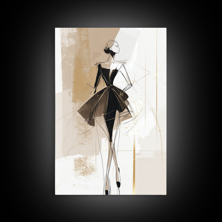 Black and White Line Art Salon Figure Framed Canvas Print, Hair Salon Art, Digital Prints, Living Room Decor, Fine Art, Style, HSA-2x3-63