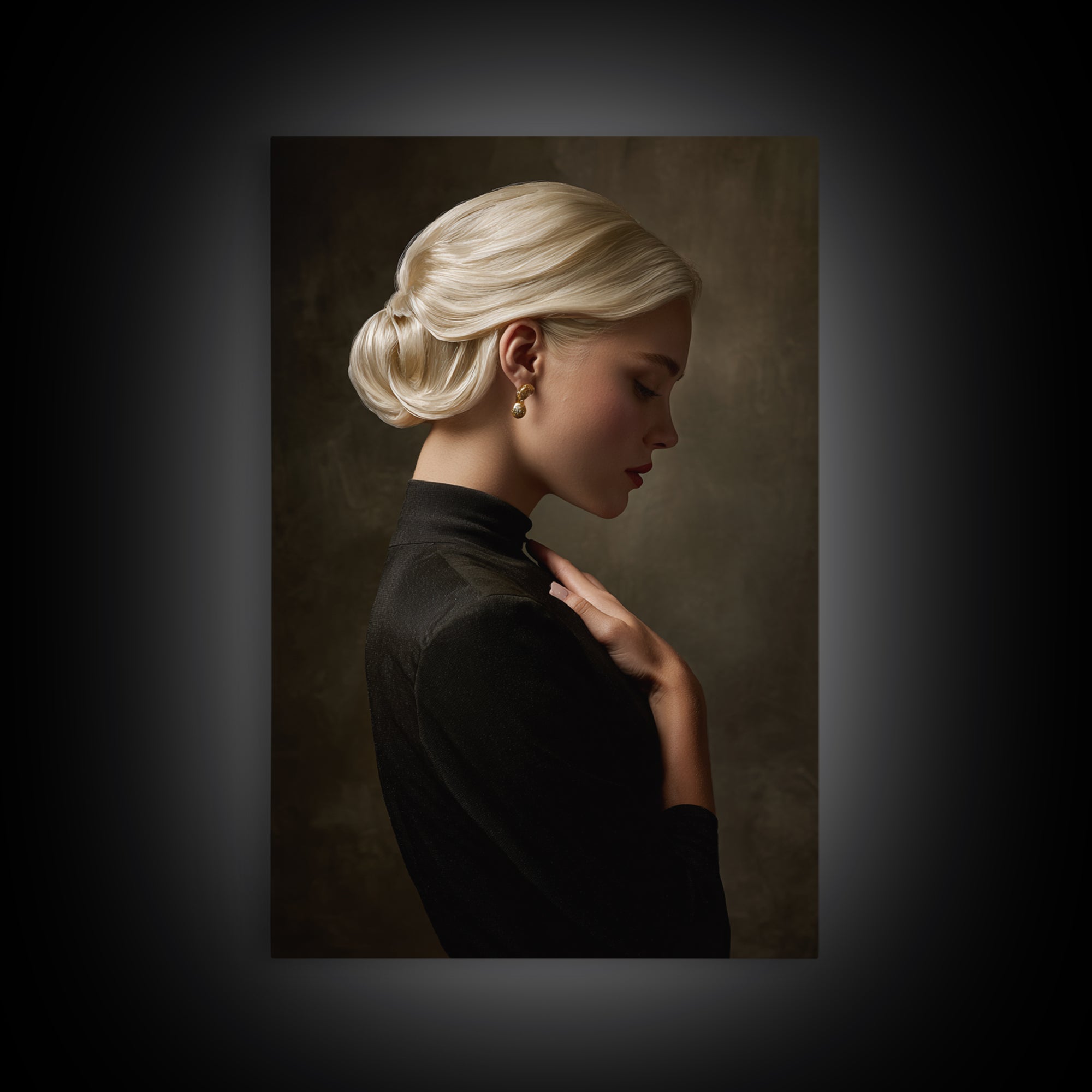 Minimal Female Profile Framed Canvas Print, Hair Salon Art, Metal Wall Art, Living Room Decor, Style, Black and White Art, HSA-2x3-68