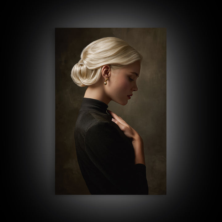 Minimal Female Profile Framed Canvas Print, Hair Salon Art, Metal Wall Art, Living Room Decor, Style, Black and White Art, HSA-2x3-68