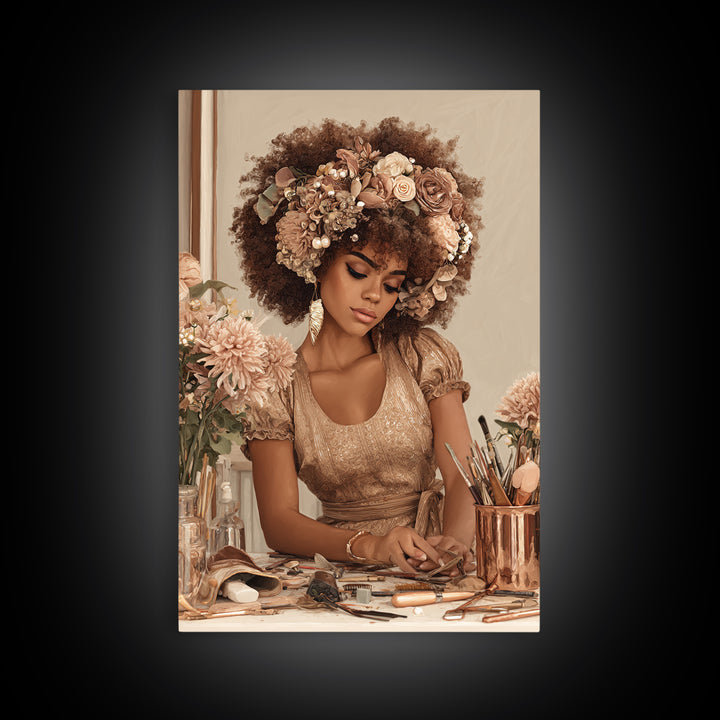 Afro Hair Portrait Framed Canvas Print, Hair Salon Art, African Art, Living Room Decor, Fine Art, Style, Girls Room Decor, HSA-2x3-76