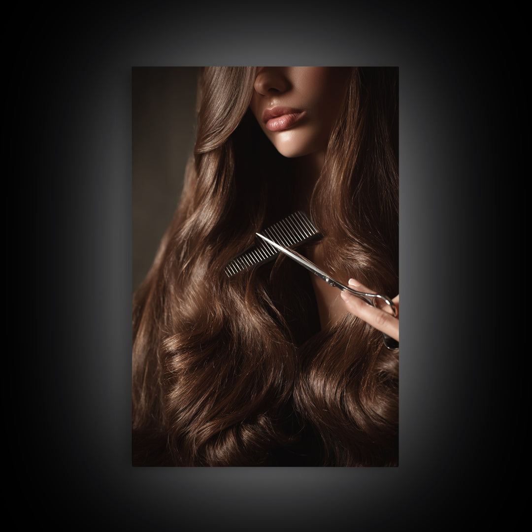 Elegant Hands Styling Hair Framed Canvas Print, Hair Salon Art, Digital Prints, Living Room Decor, Style, Black Woman Art, HSA-2x3-78