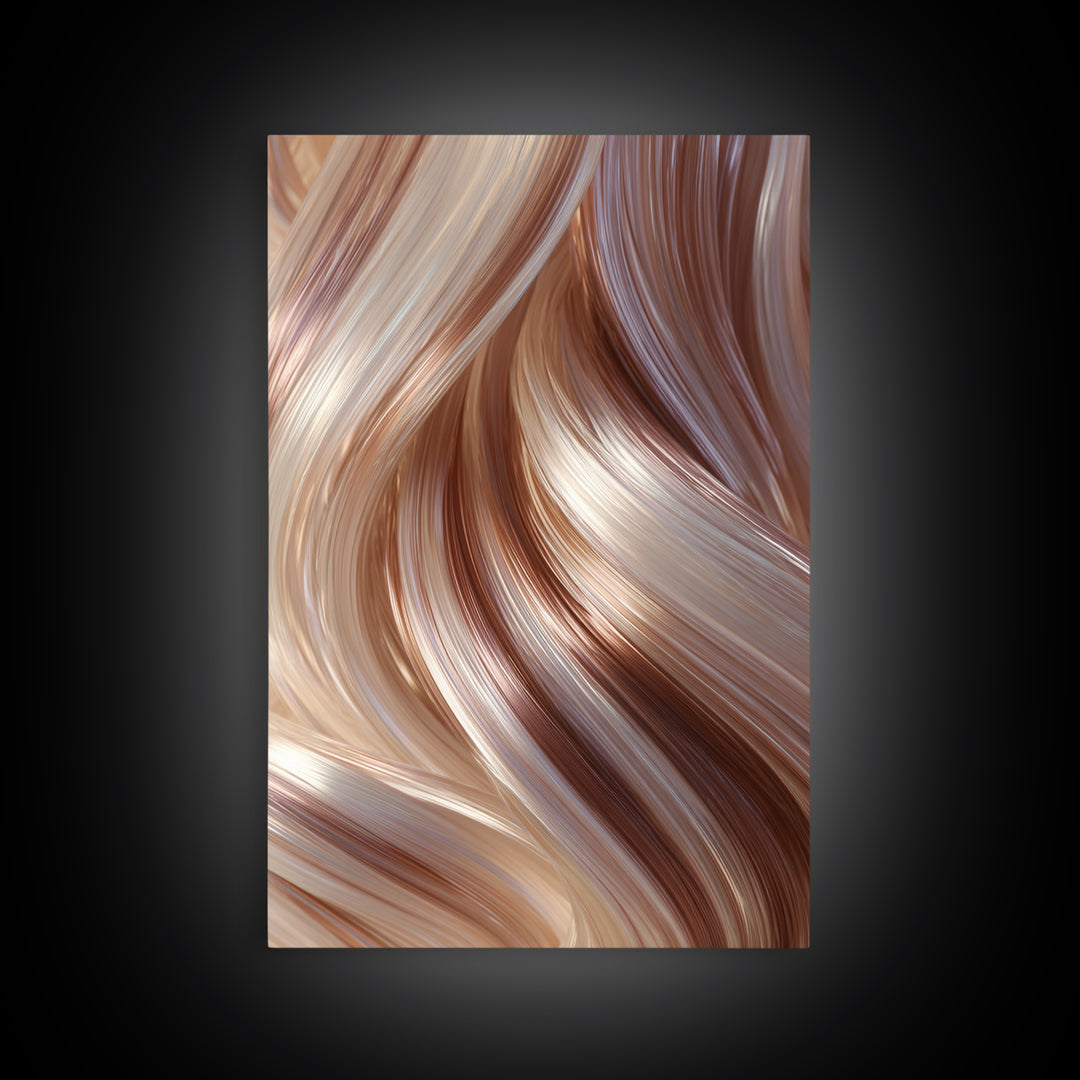 Abstract Hair Strands Forming Elegant Waves Framed Canvas Print, Hair Salon Art, Black Art Prints, Living Room Decor, Style, HSA-2x3-83