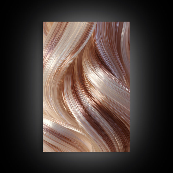 Abstract Hair Strands Forming Elegant Waves Framed Canvas Print, Hair Salon Art, Black Art Prints, Living Room Decor, Style, HSA-2x3-83