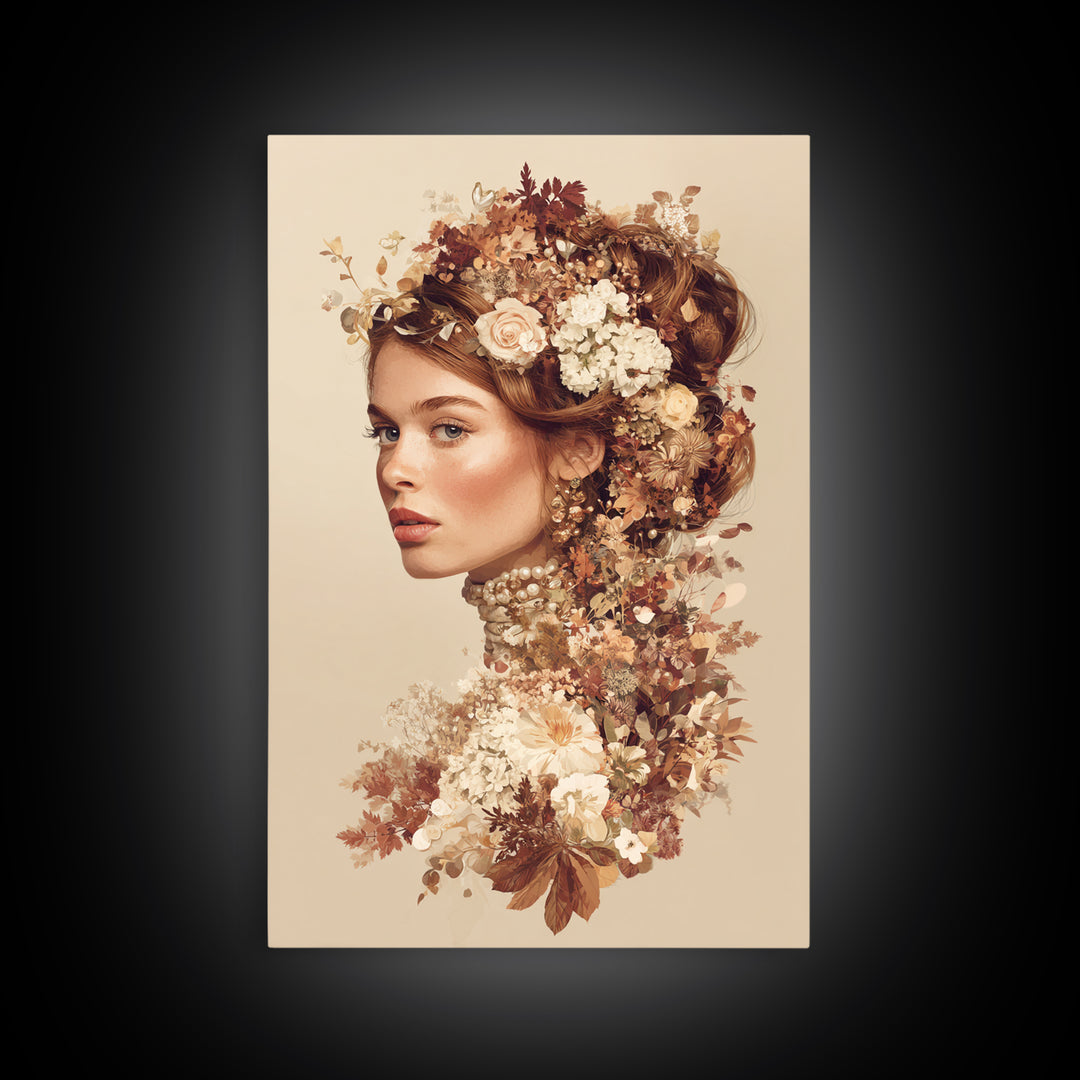 Botanical Hairstyle Portrait Canvas Print, Hair Salon Art, Digital Art, Living Room Decor, Style, Digital Download Art, HSA-2x3-86