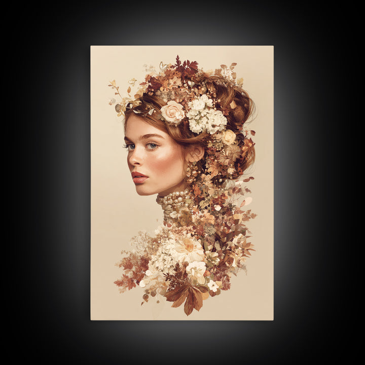 Botanical Hairstyle Portrait Canvas Print, Hair Salon Art, Digital Art, Living Room Decor, Style, Digital Download Art, HSA-2x3-86