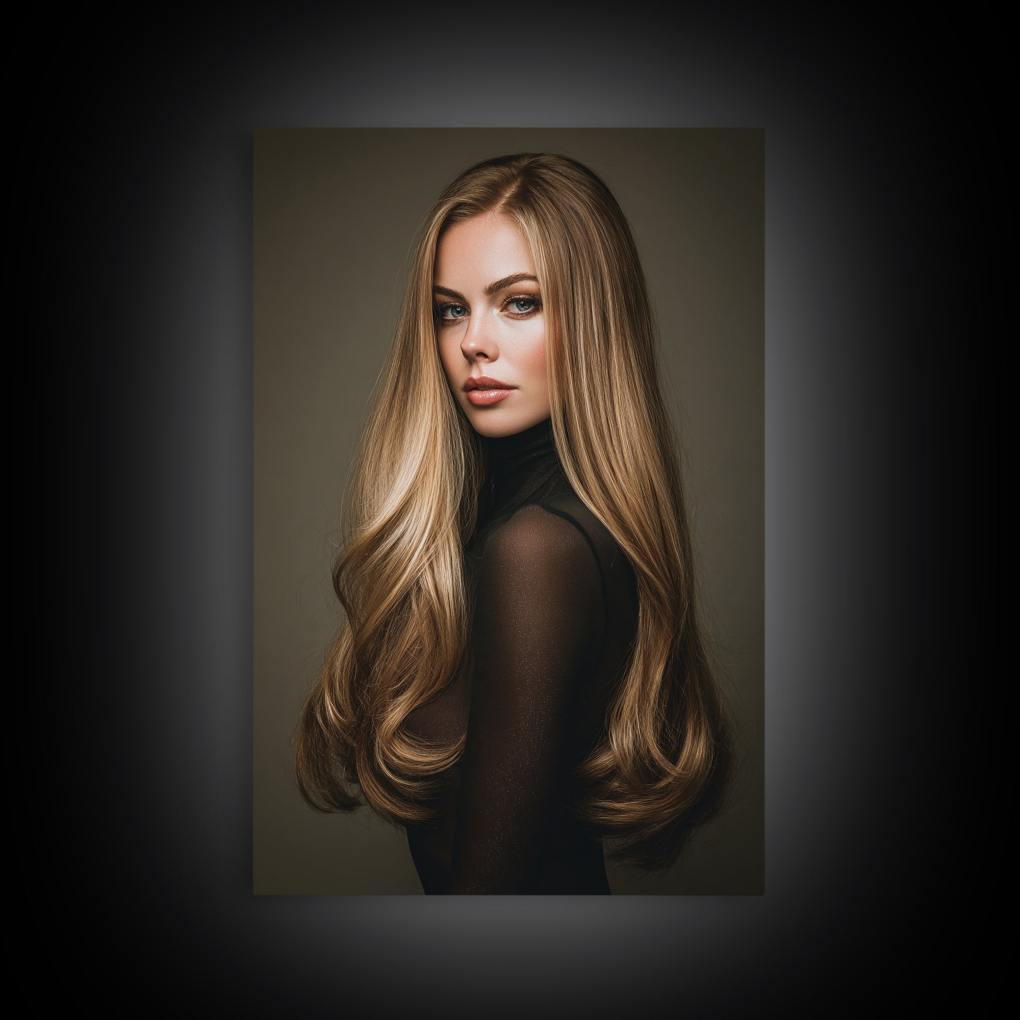 Fashion Portrait with Flowing Glossy Hair Canvas Print, Hair Salon Art, Art, Living Room Decor, Oil Painting, Style, HSA-2x3-9