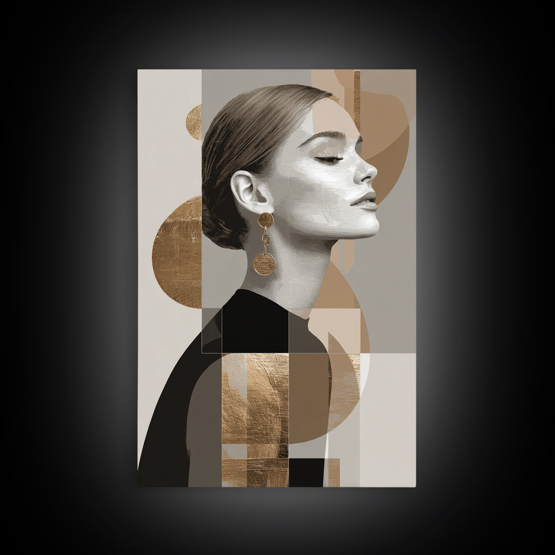 Mod 1960s Beauty Portrait Canvas Print, Hair Salon Art, Minimalist Wall Art, Living Room Decor, Oil Painting, Style, HSA-2x3-99