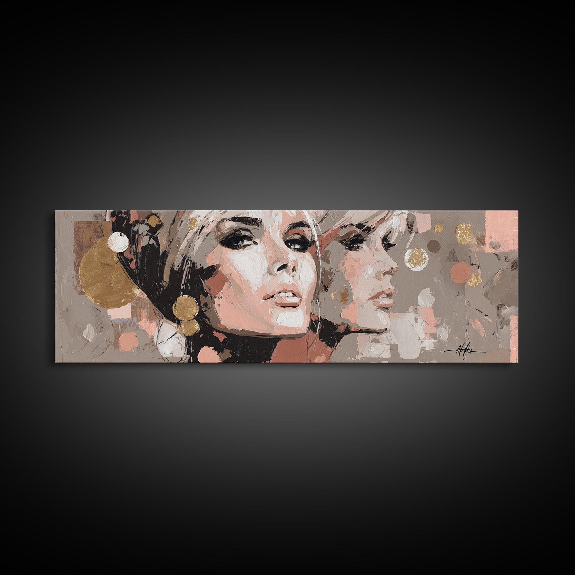 Mod 1960s Beauty Portrait Canvas Print, Hair Salon Art, Hairdresser Gift, Living Room Decor, Fine Art, Style, Textured Painting, HSA-3x1-11