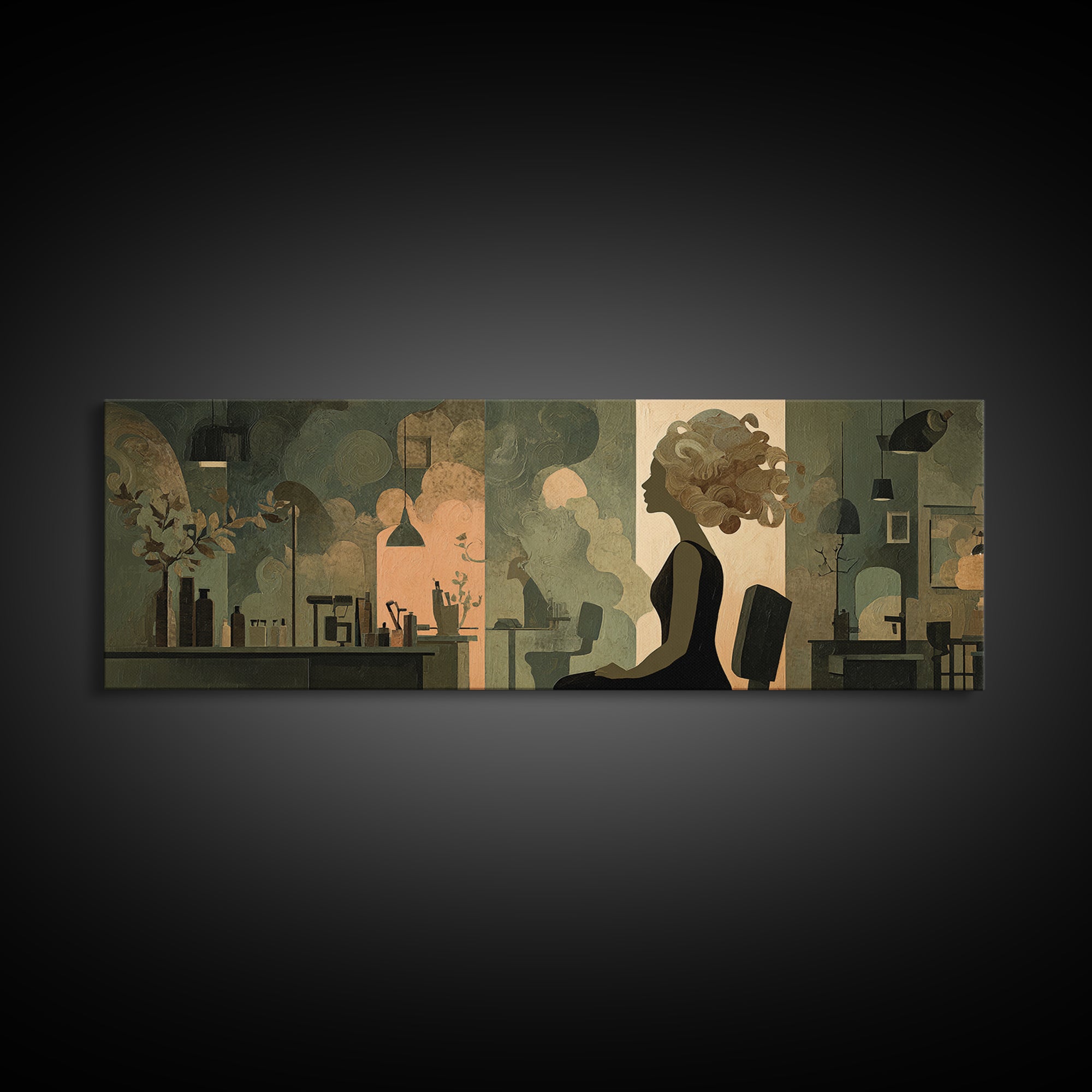 Copper Hair Silhouette Framed Canvas Print, Hair Salon Art, Art Print, Living Room Decor, Fine Art, Style, Black Owned Art, HSA-3x1-2