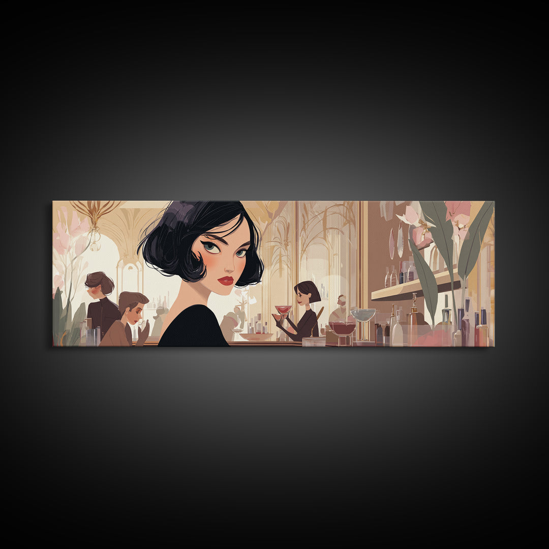 Woman with Dramatic Bob Haircut in Art Canvas Print, Hair Salon Art, Salon Sign, Living Room Decor, Style, Luxury Decor, HSA-3x1-20