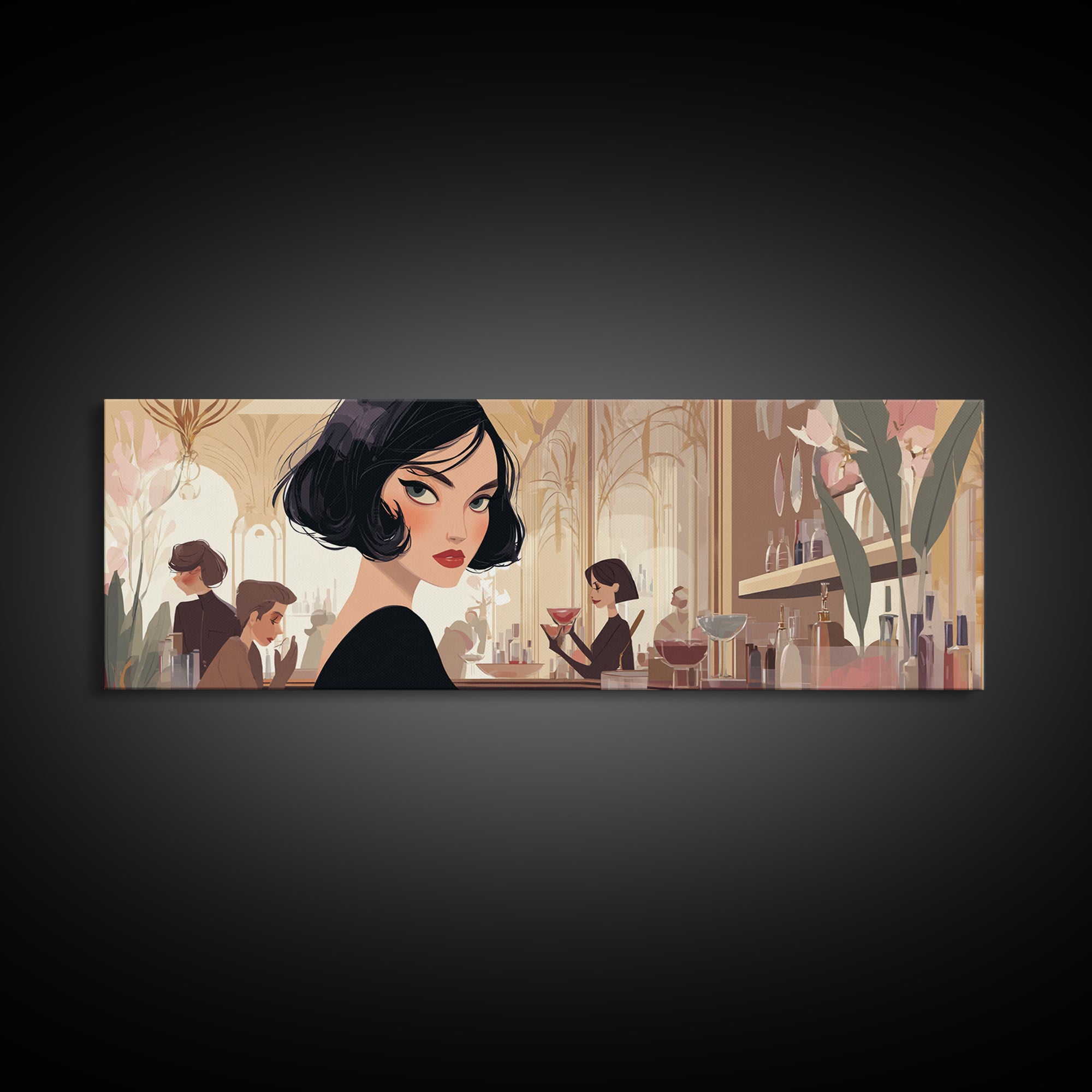 Woman with Dramatic Bob Haircut in Art Canvas Print, Hair Salon Art, Salon Sign, Living Room Decor, Style, Luxury Decor, HSA-3x1-20