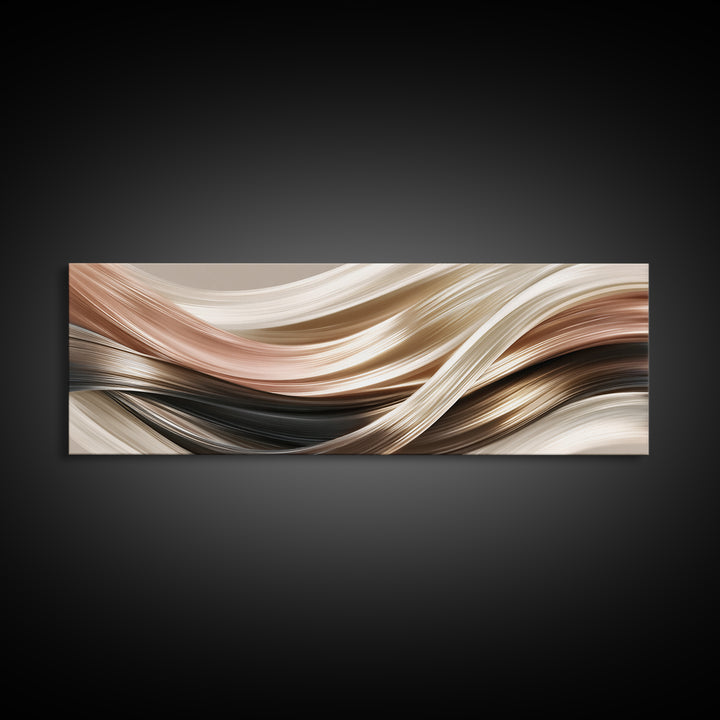 Hair Strands Turning into Abstract Ribbons Framed Canvas Print, Hair Salon Art, Black Woman Art, Living Room Decor, HSA-3x1-37