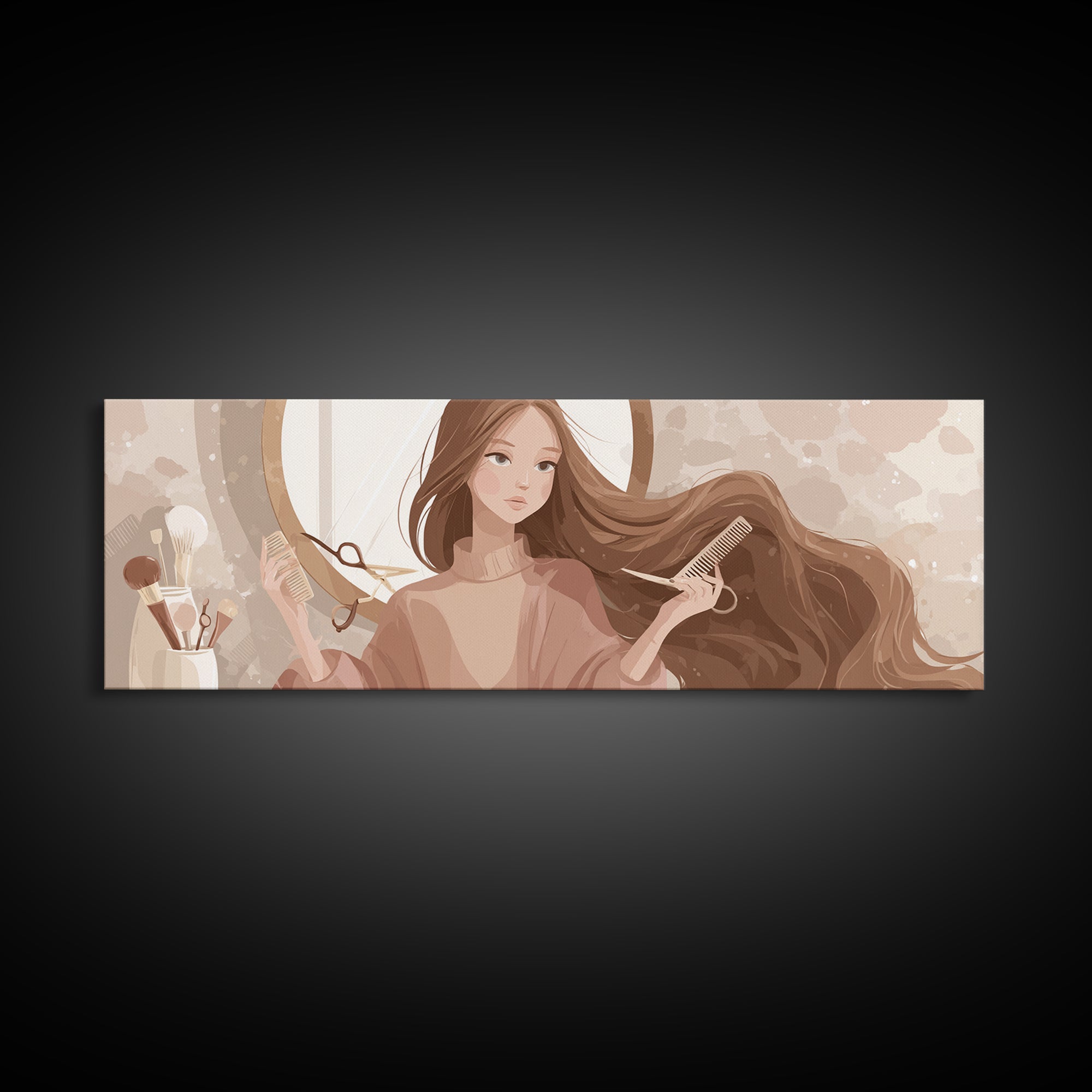 Elegant Hands Styling Hair Canvas Print, Hair Salon Art, Metal Wall Art, Living Room Decor, Style, Black and White Art, HSA-3x1-38
