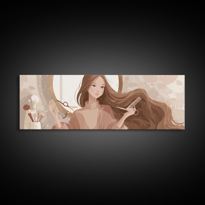 Elegant Hands Styling Hair Canvas Print, Hair Salon Art, Metal Wall Art, Living Room Decor, Style, Black and White Art, HSA-3x1-38