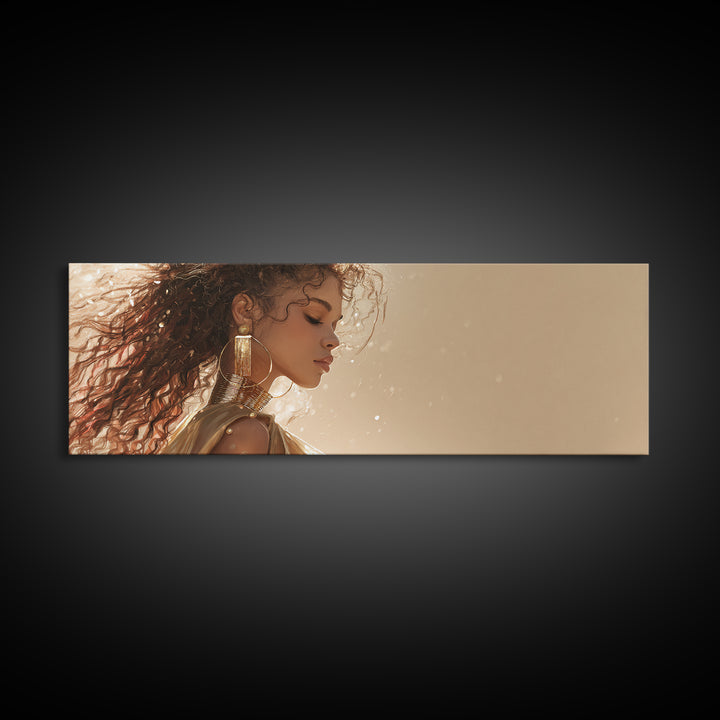 Minimal Female Profile Canvas Print, Hair Salon Art, Black Woman Wall Art, Living Room Decor, Watercolor Art, Style, HSA-3x1-4