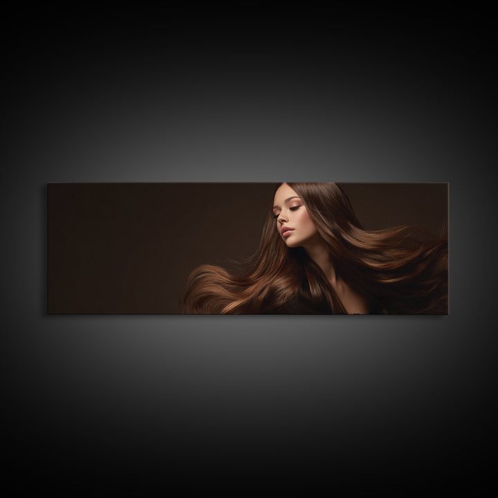 Fashion Portrait with Flowing Glossy Hair Canvas Print, Hair Salon Art, Afrocentric Art, Living Room Decor, Fine Art, Style, HSA-3x1-41