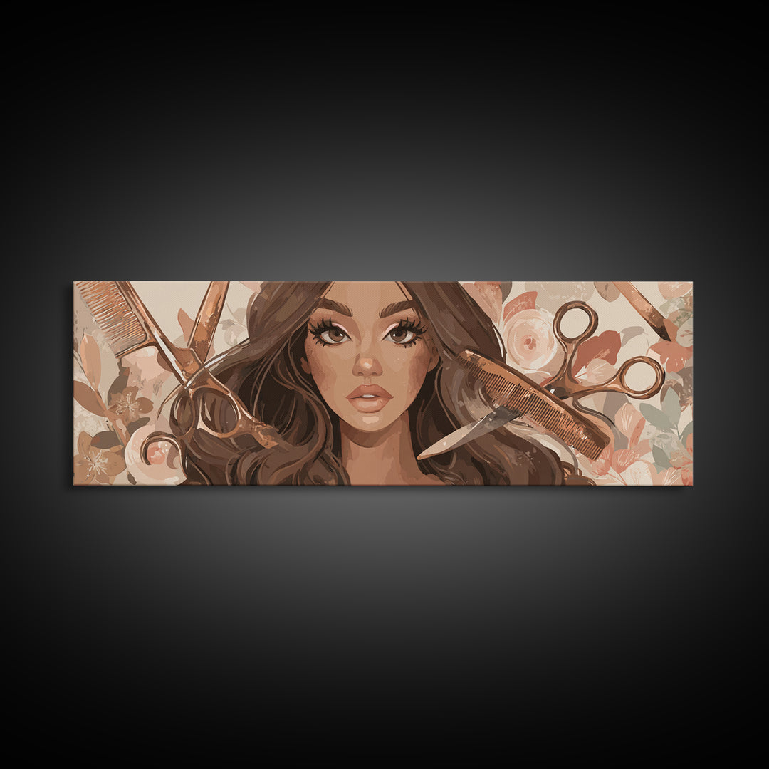 Glamour Face Portrait Canvas Print, Hair Salon Art, Luxury Decor, Living Room Decor, Fine Art, Style, Printable Wall Art, HSA-3x1-48