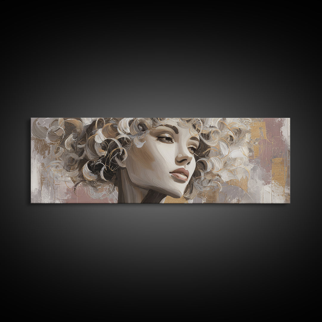 Curly Hair Portrait Framed Canvas Print, Hair Salon Art, Contemporary Art, Living Room Decor, Fine Art, Style, Modern Art, HSA-3x1-55