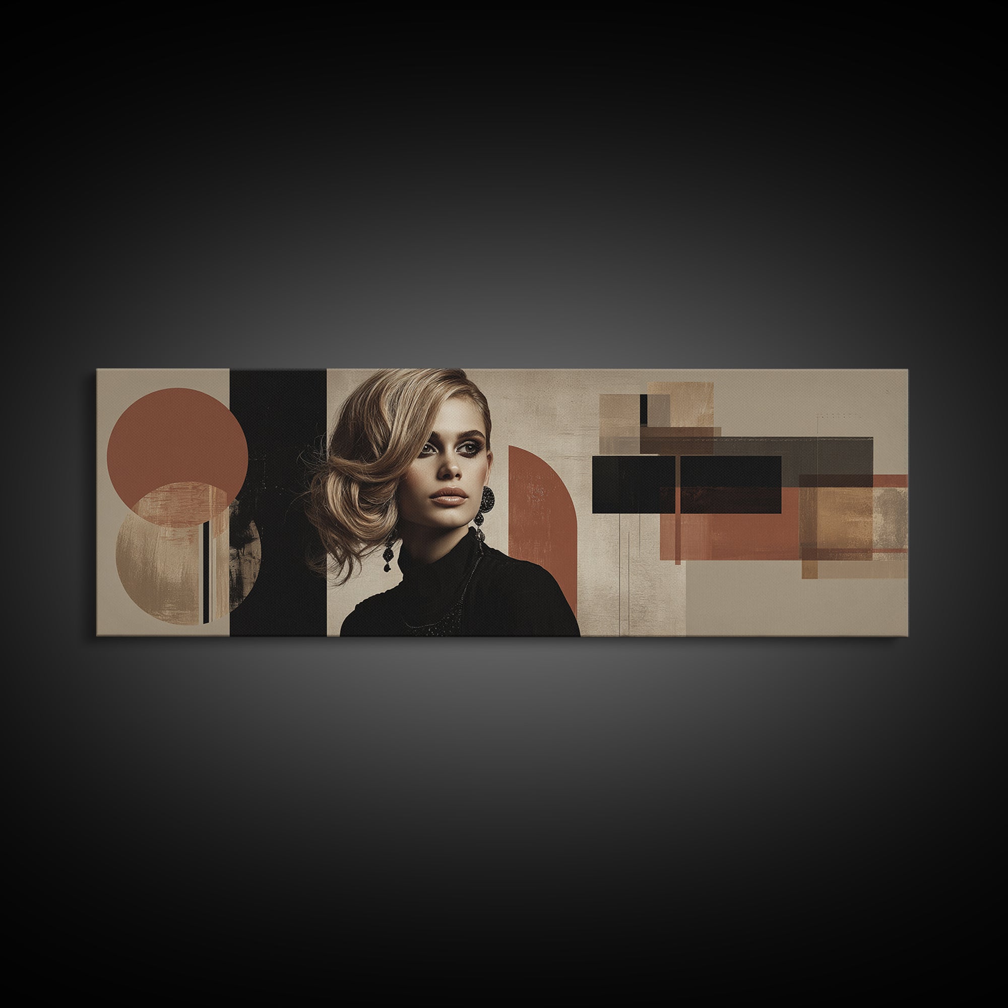 Mod 1960s Beauty Portrait Framed Canvas Print, Hair Salon Art, Wall Art, Living Room Decor, Style, Minimalist Wall Art, HSA-3x1-59