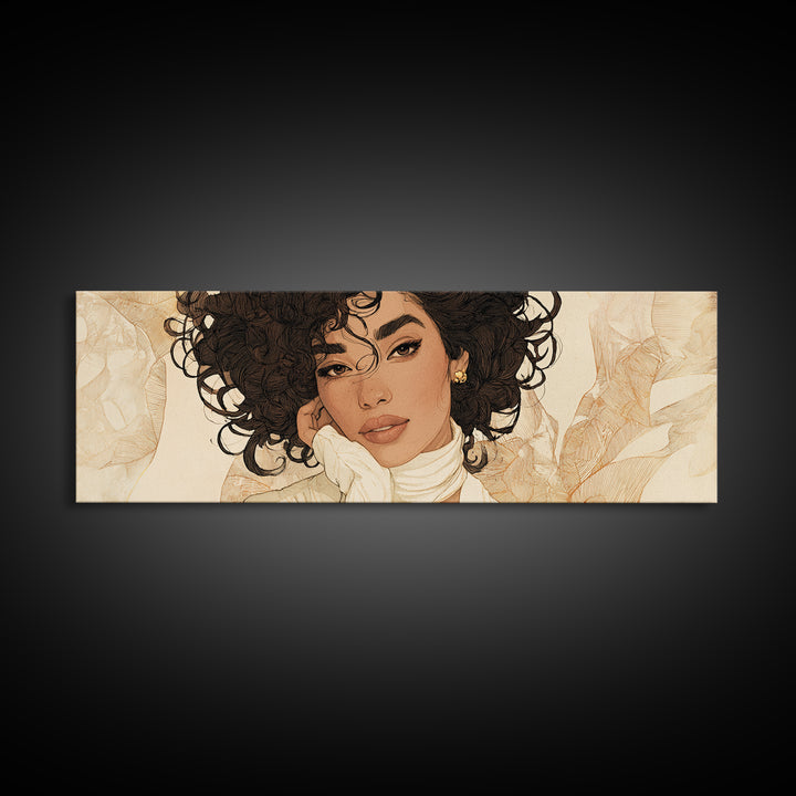 Curly Hair Portrait Framed Canvas Print, Hair Salon Art, Gallery Decor, Living Room Decor, Fine Art, Style, Wall Art, HSA-3x1-7