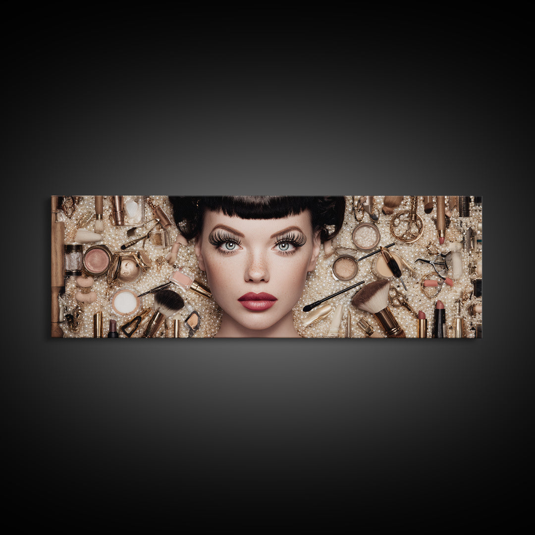 Glamour Face Portrait Framed Canvas Print, Hair Salon Art, Wall Art, Living Room Decor, Fine Art, Style, Minimalist Wall Art, HSA-3x1-72