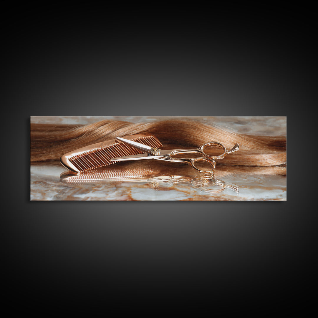 Rose Gold Salon Tool Still Life Canvas Print, Hair Salon Art, Art, Living Room Decor, Fine Art, Style, Black Art Prints, HSA-3x1-78