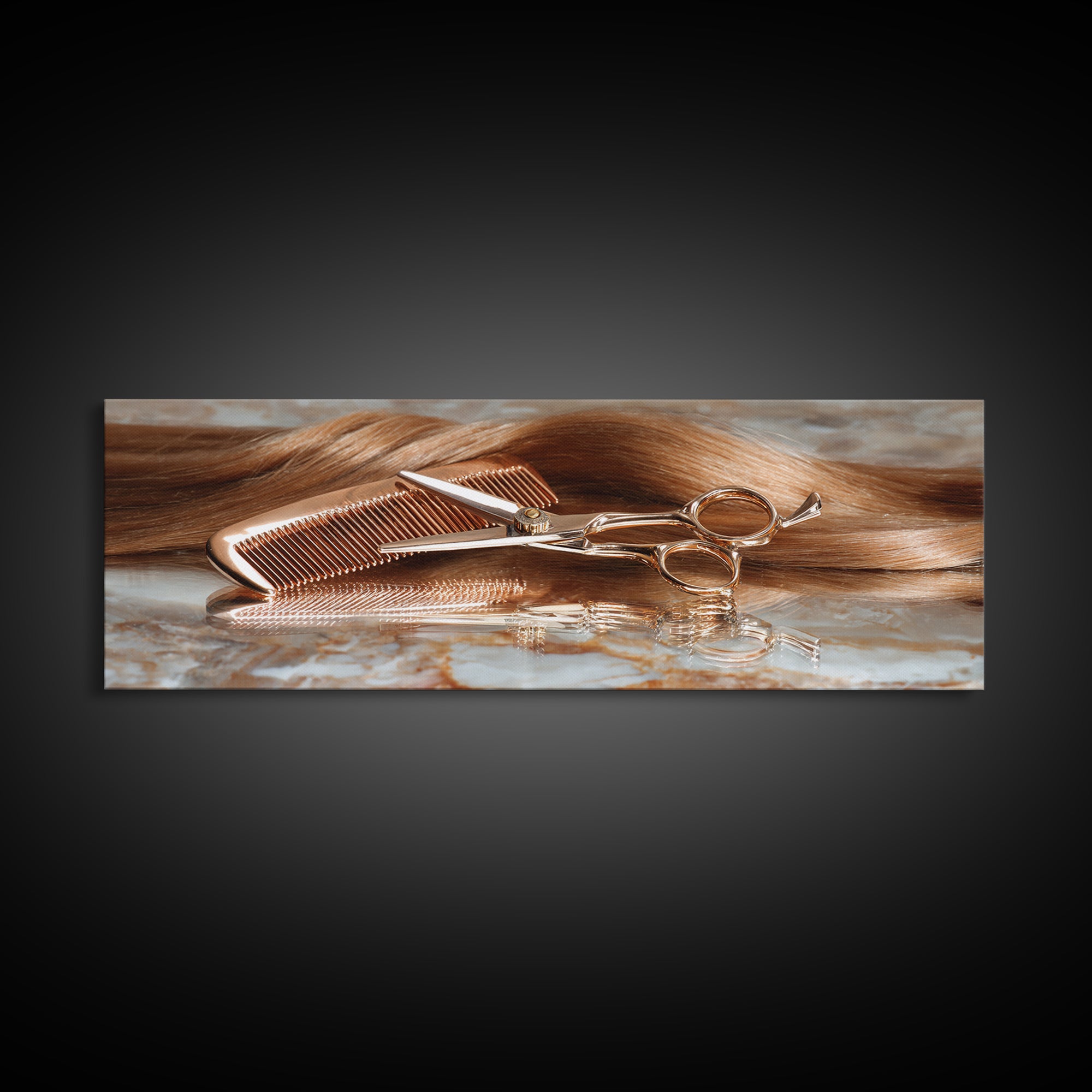 Rose Gold Salon Tool Still Life Canvas Print, Hair Salon Art, Art, Living Room Decor, Fine Art, Style, Black Art Prints, HSA-3x1-78