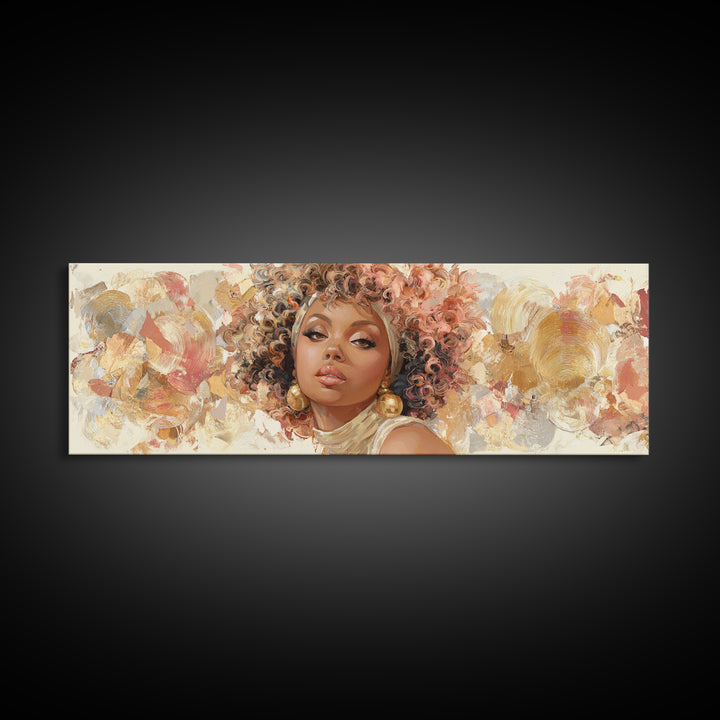 Curly Hair Portrait Framed Canvas Print, Hair Salon Art, Black Wall Art, Living Room Decor, Oil Painting, Style, HSA-3x1-79