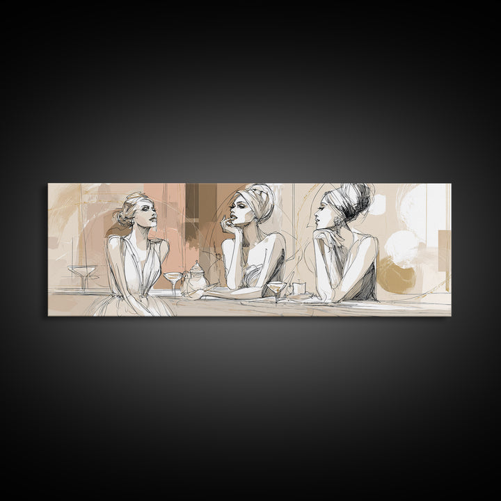 Black and White Line Art Salon Figure Canvas Print, Hair Salon Art, Textured Painting, Living Room Decor, Fine Art, Style, HSA-3x1-95