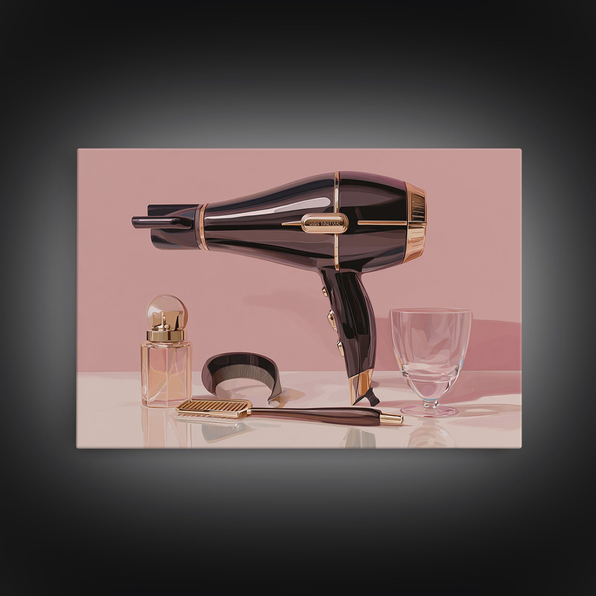 Hairdryer and Brush Framed Canvas Print, Hair Salon Art, African Art, Living Room Decor, Watercolor Art, Style, HSA-3x2-13